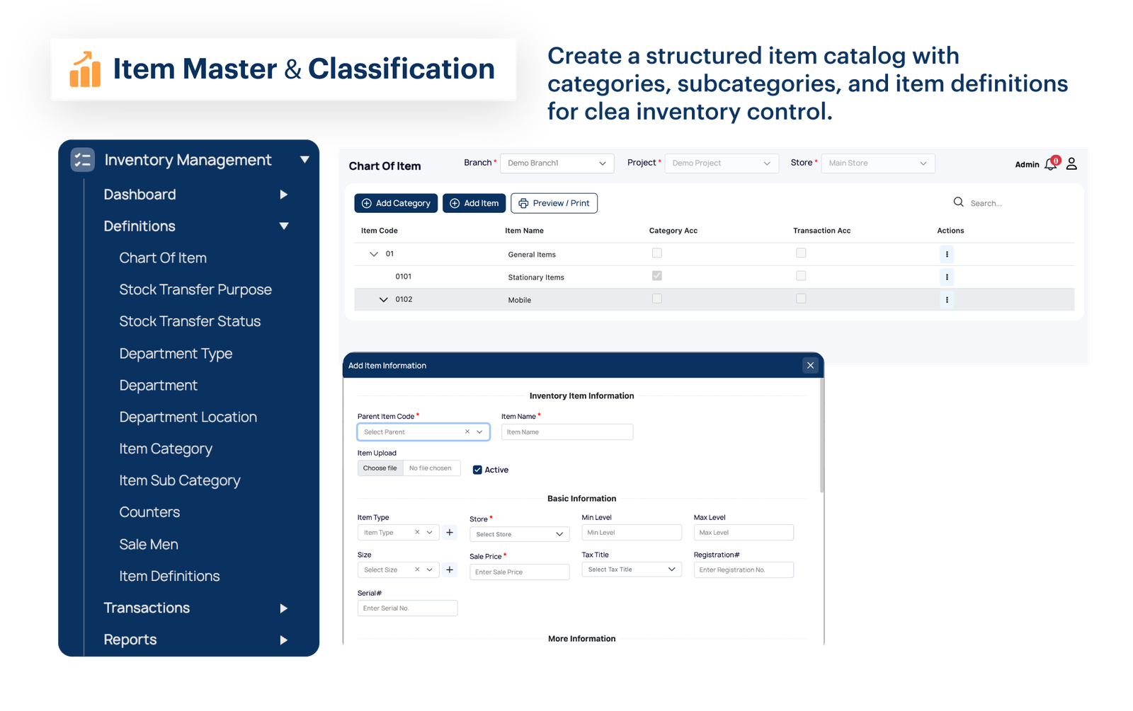Item Master & Classification
