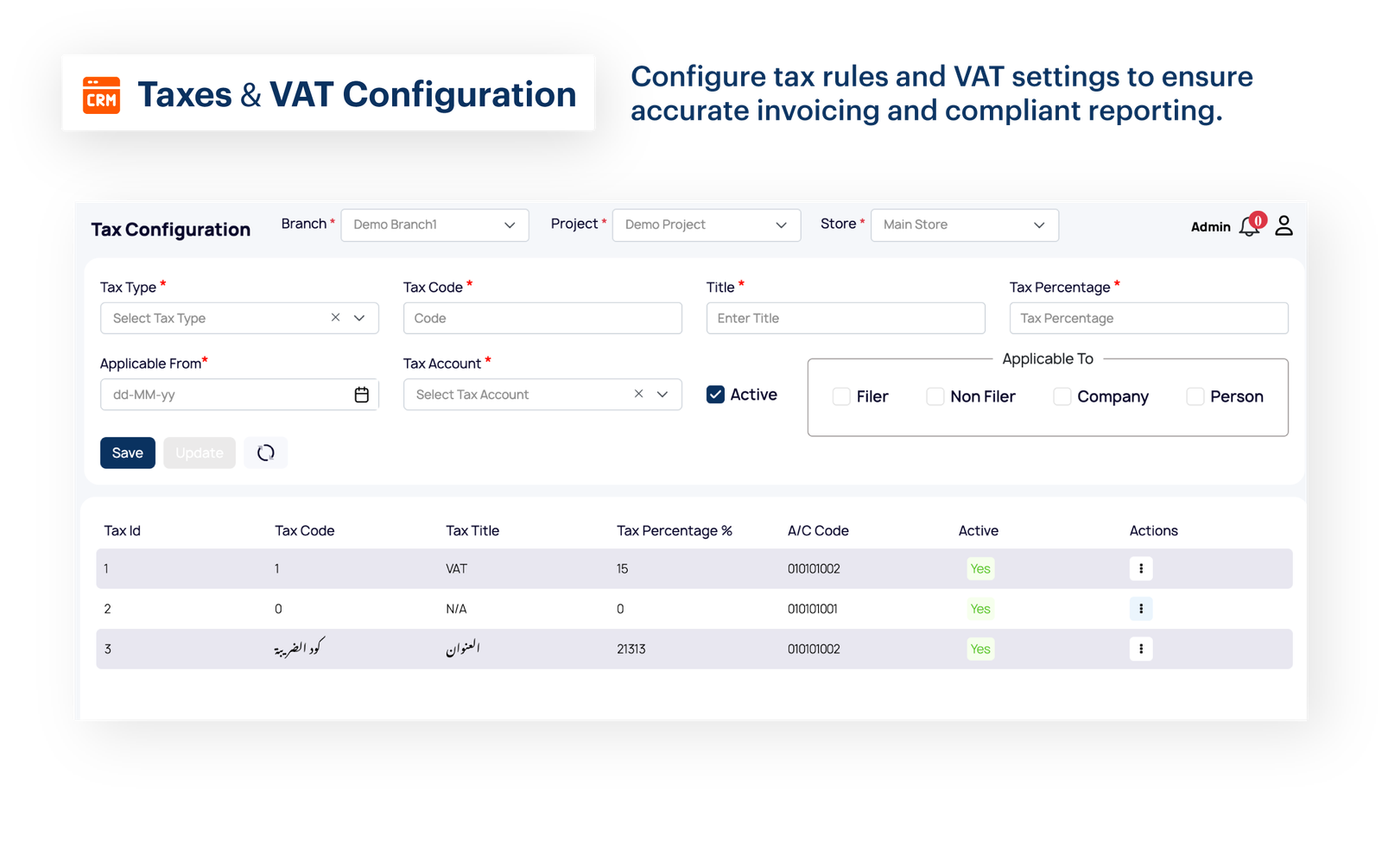 Taxes & VAT Configuration