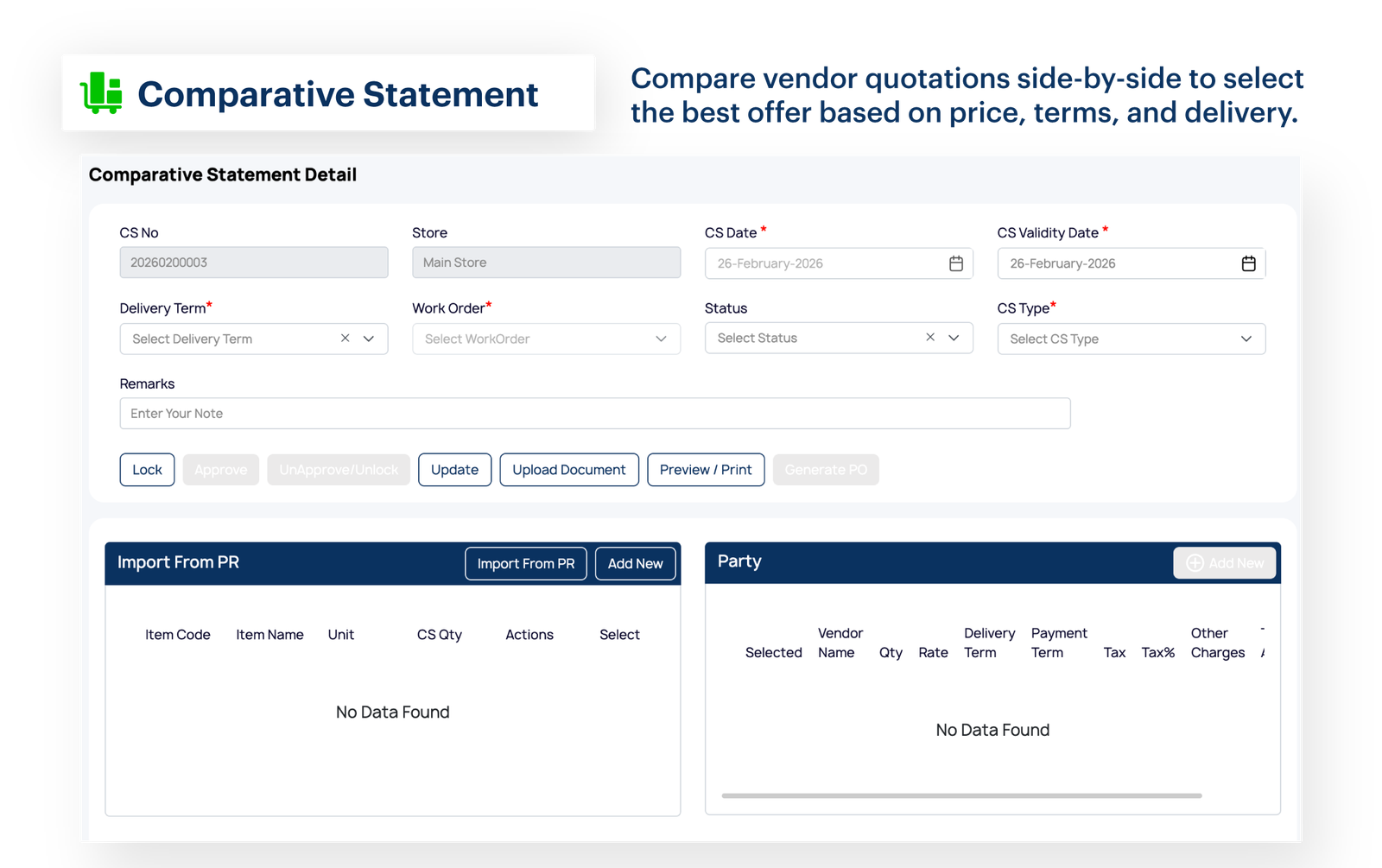 Quotation Comparison (Comparative Statement)