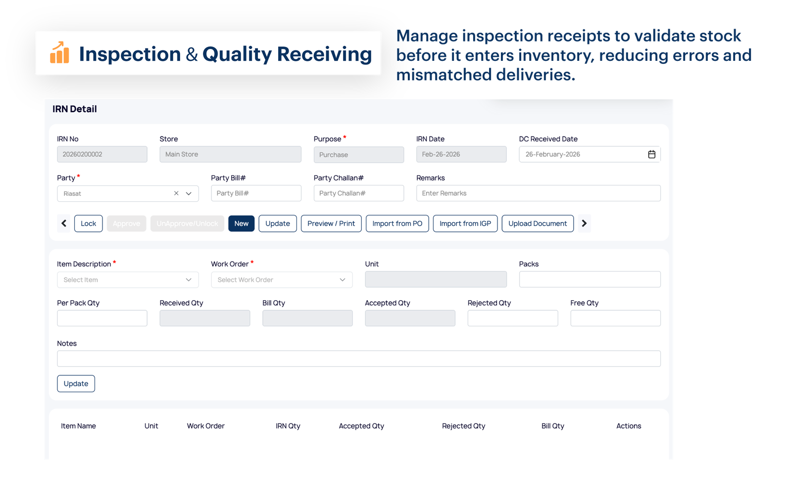 Inspection & Quality Receiving