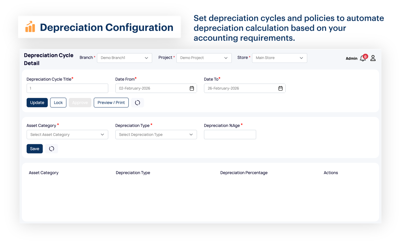 Depreciation Configuration
