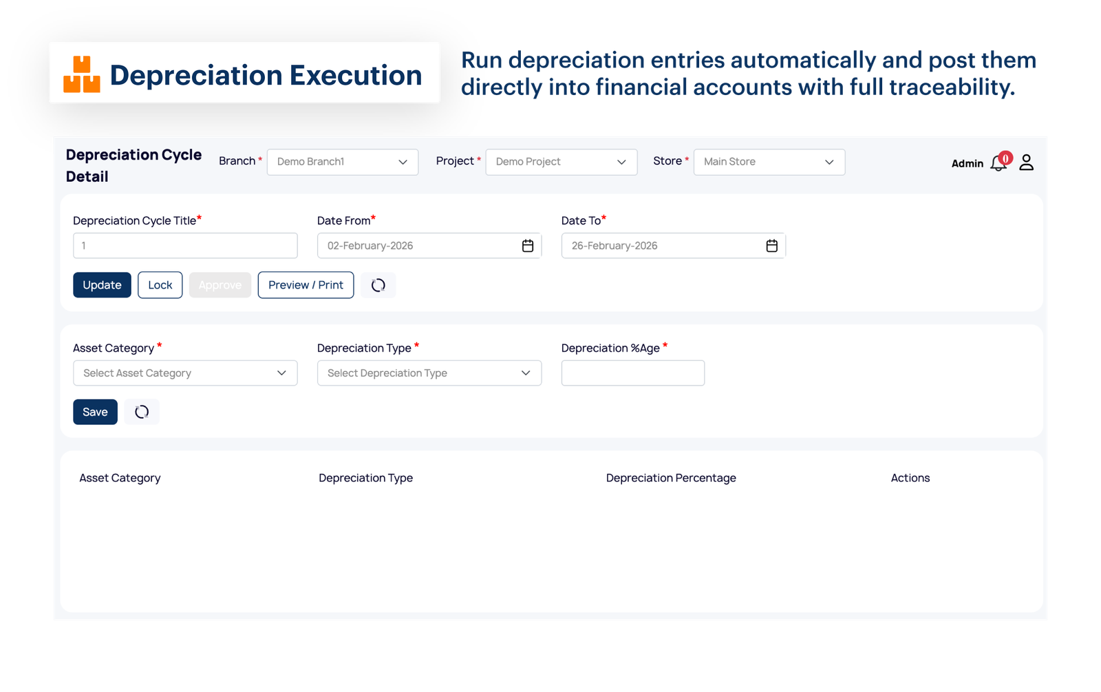 Depreciation Execution