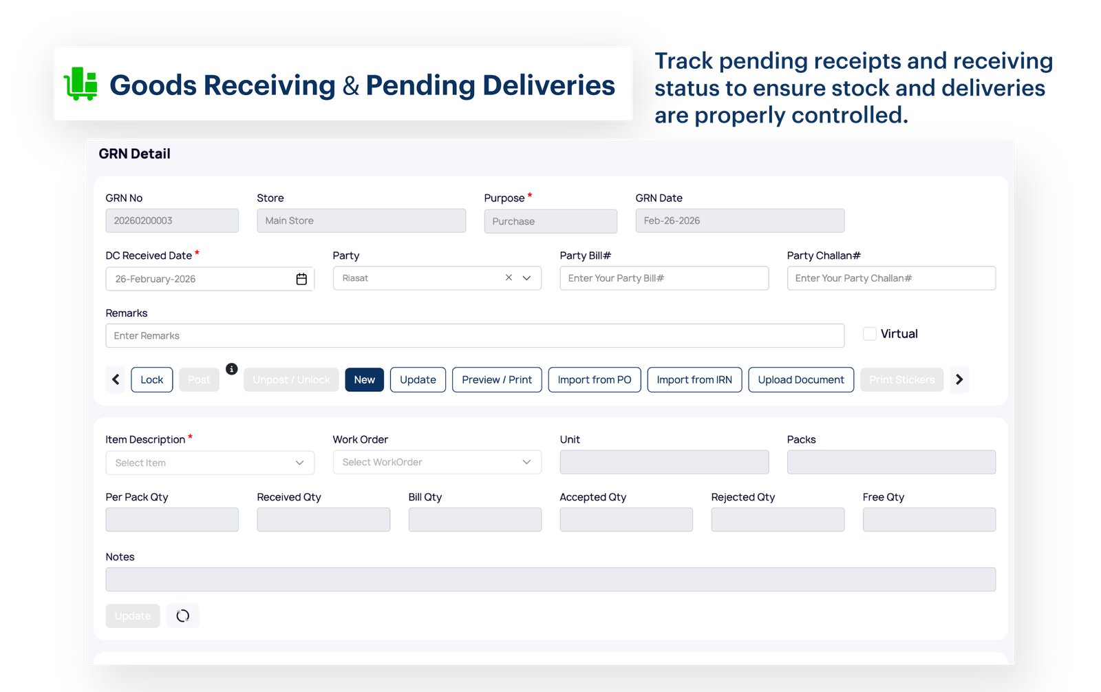 Goods Receiving & Pending Deliveries